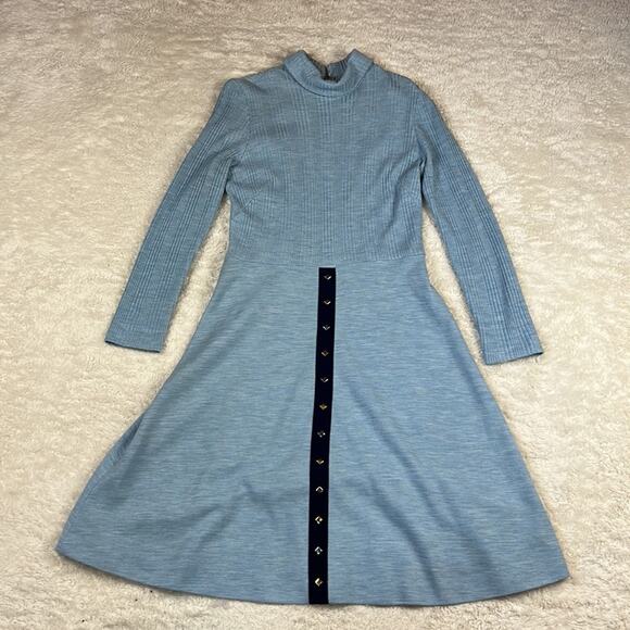 Vintage 60s 70s MCM cable knit mock turtleneck a line midi dress, size medium - Picture 3 of 7